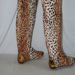 36/US6 ❤️ITALY Fabio Sorbi Leopard fur Leather Over Knee High Flat Heels Boots